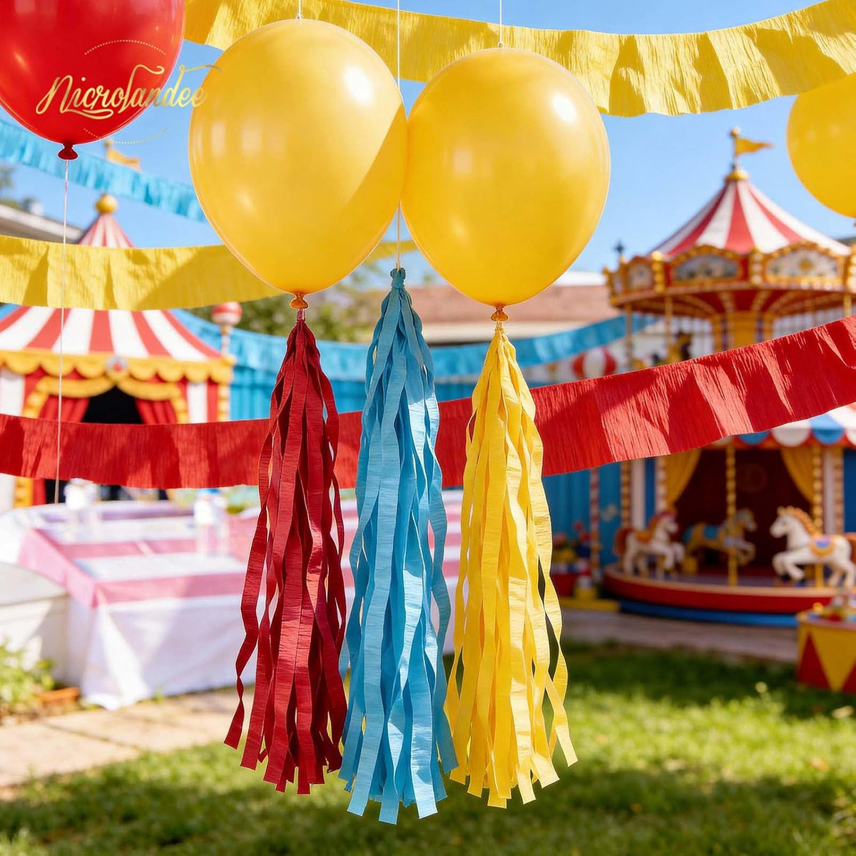 NICROLANDEE Party Streamers Decorations - 8 Rolls Red Blue Yellow Crepe Paper Streamers Tassels Streamer Paper for Birthday Party, Baby Shower, Class Party, Family Gathering Supplies