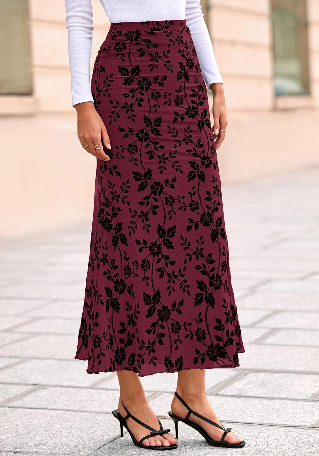 BTFBM Womens Floral Mesh Maxi Skirt Elastic High Waisted Boho Elegant Mermaid 2025 Summer Fall Long Skirts for Women