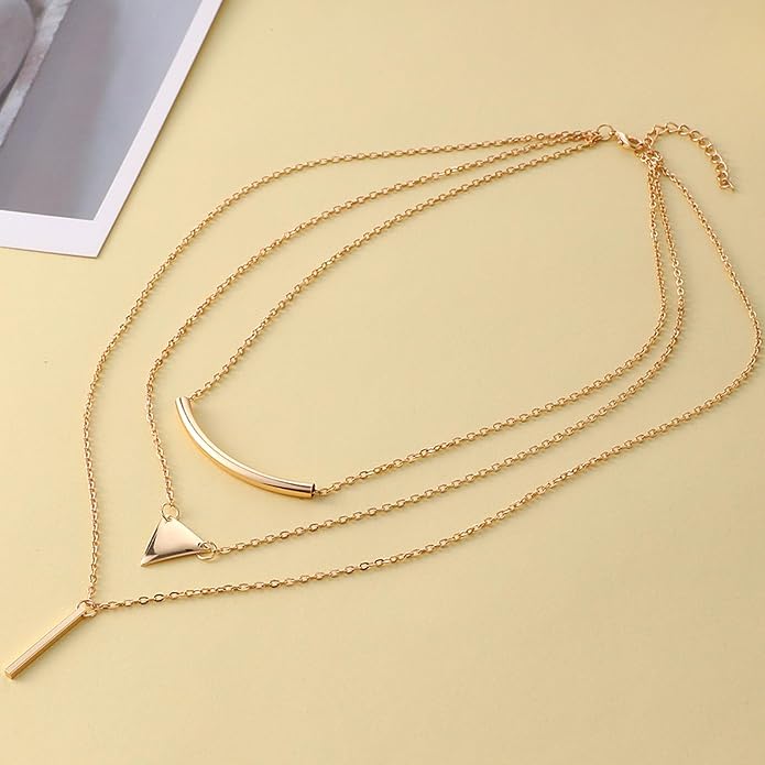Roe Dolph Gold Layered Necklace for Women Geometry Pendant Necklace Minimalist Choker Necklace Long Chains Necklace Jewelry Gift