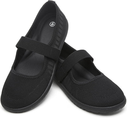Waluzs Wide Toe Box Flats Shoes Women Knit Ballet Flats Mary Jane Dress Flat Wide Width Walking Shoes Slip-on with Strap.