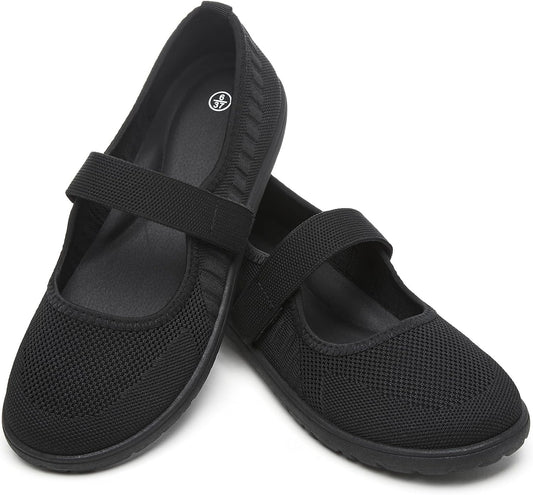 Waluzs Wide Toe Box Flats Shoes Women Knit Ballet Flats Mary Jane Dress Flat Wide Width Walking Shoes Slip-on with Strap.