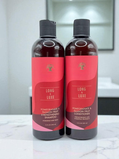 Long & Luxe Strengthening Shampoo & Conditioner Duo (12 oz Each) – For Length Retention & Breakage Prevention – With Pomegranate & Passion Fruit – Sulfate-Free