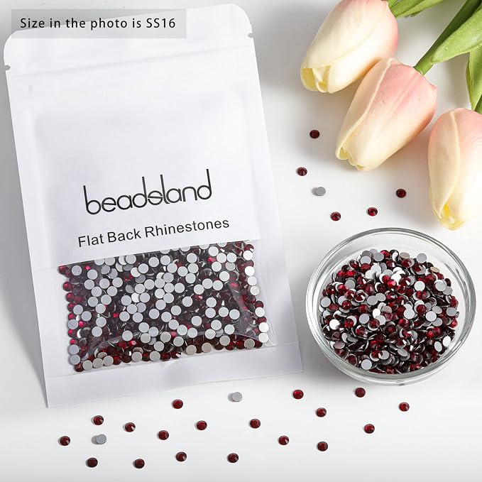 beadsland 1440 Piece Flat Back Crystal Rhinestones Round Gems,1.3mm-6.5mm,Dark Siam (SS20(4.6-4.8mm)( Open Box )