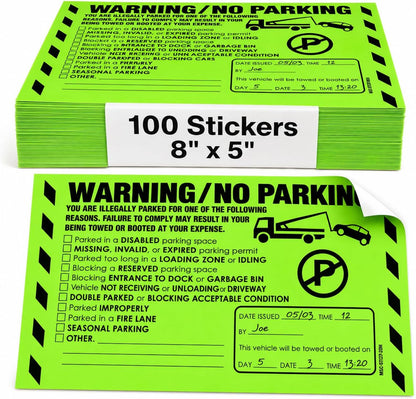 95 MESS Parking Violation Stickers 8x5 in – Green Multi-Reason Warning Labels for Towing & Improper Parking – Super Sticky & Hard to Remove