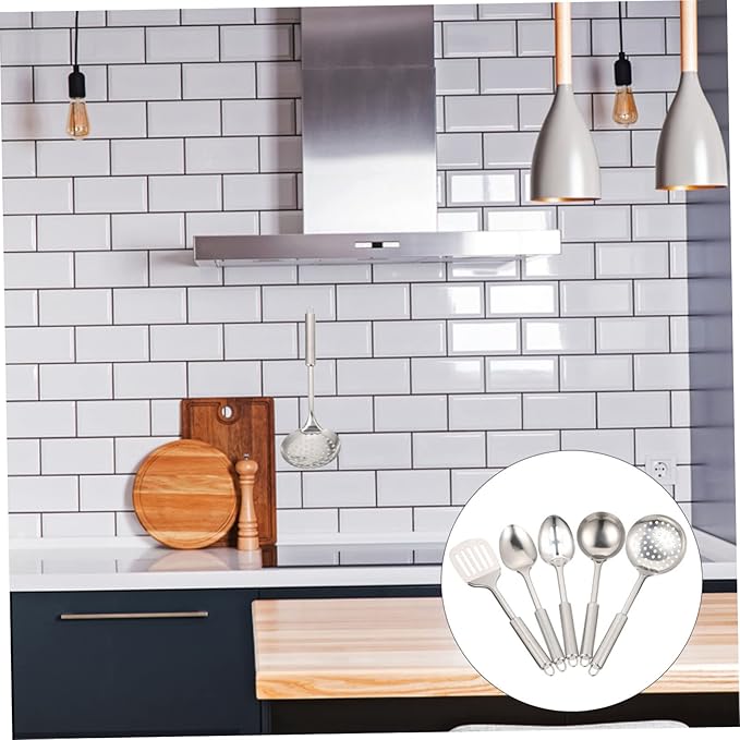Cabilock 1 Set Stainless Steel Kitchen Utensil Set Non Stick Cooking Tools with Heat Resistant Handles Includes Ladle Slotted Spoon and Egg Spatula for Home Cooking and present Giving