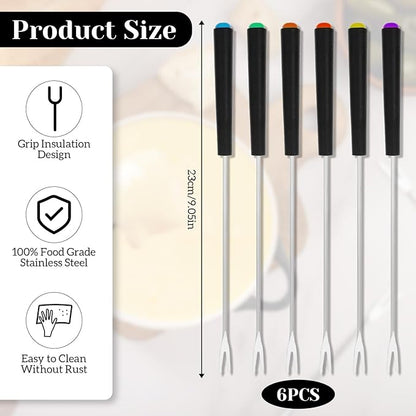 Giantree 6Pcs Fondue Forks Stainless Steel, 9 Inch Fondue Cheese with Heat Resistant, Fondue Sticks Fruit Fork, Chocolate Fondue Set for Chocolate Fountain Cheese Fondue Dessert Meat