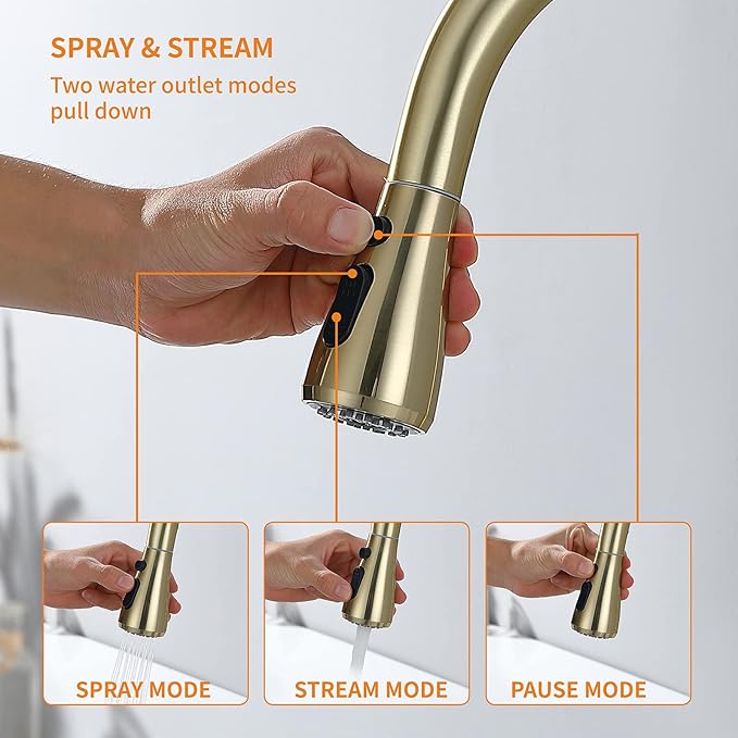 Kitchen Faucet with Pull Down Sprayer, Gold Pull Out Kitchen Faucet with Kitchen Soap Dispenser, Single Level Stainless Steel Kitchen Faucet, Single Handle High Arc Kitchen Faucet