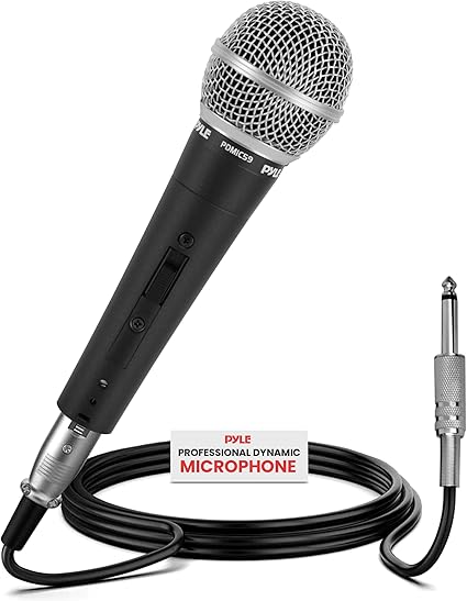 Pyle Professional Dynamic Vocal Microphone - Moving Coil Dynamic Cardioid Unidirectional Handheld Microphone with ONOFF Switch Includes 15ft XLR Audio Cable to 14'' Audio Connection - PDMIC59