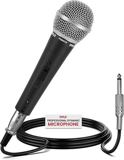 Pyle Professional Dynamic Vocal Microphone - Moving Coil Dynamic Cardioid Unidirectional Handheld Microphone with ONOFF Switch Includes 15ft XLR Audio Cable to 14'' Audio Connection - PDMIC59