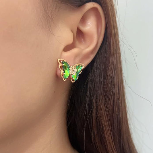 Butterfly Earrings for Women,Sparkle Glass Crystal Gemstone Butterfly Stud Earring, Valentine's Day Anniversary Birthday Wedding Mother's Day Butterfly Jewelry