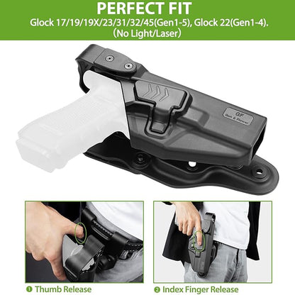 Level II/Level III Retention Duty Holster, Compatible with Glock 17/19/31/32(Gen 1-5), G22/ 23(Gen 1-4), G19X 44 45. Duty Belt Accessories Holster. Law Enforcement Duty Holster. Level Options.