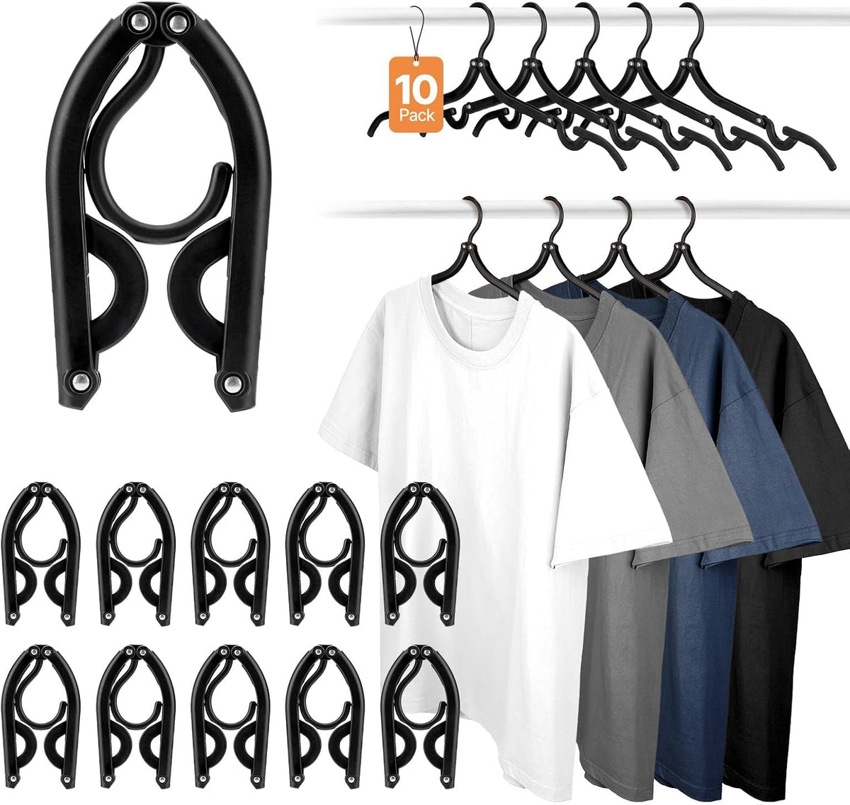 Travel Hangers, Portable Folding Hangers for Suitcase, Cruise Ship Essentials, Space Saving Clothes Hanger with Non-Slip Grooves for Vacation, Business Trip, Dorm (10 Pack Black)