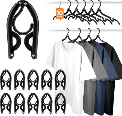 Travel Hangers, Portable Folding Hangers for Suitcase, Cruise Ship Essentials, Space Saving Clothes Hanger with Non-Slip Grooves for Vacation, Business Trip, Dorm (10 Pack Black)