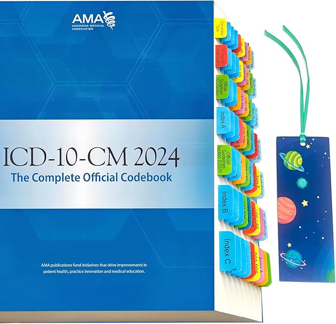Index Tabs for AMA Version ICD-10-CM 2024 The Complete Official Codebook, 72 Printed Color-Coded and Laminated Tabs, with Page Markers and Alignment Guide & Bookmark (Book not Included)