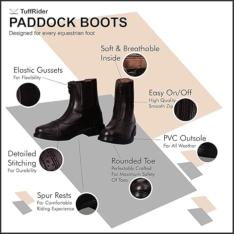 TuffRider Children's Starter Front Zip Paddock Boots | Kids Equestrian Horse Riding English Boots