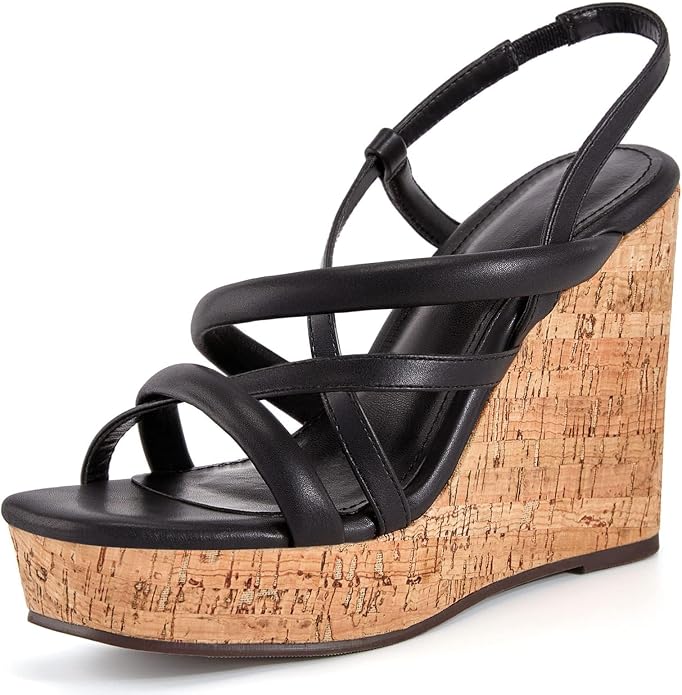 Coutgo Women Platform Wedge Sandals Cork Slingback Wedges Espadrilles Heels Summer Shoes.