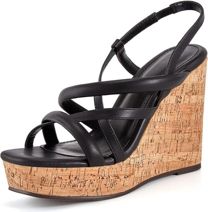 Coutgo Women Platform Wedge Sandals Cork Slingback Wedges Espadrilles Heels Summer Shoes.