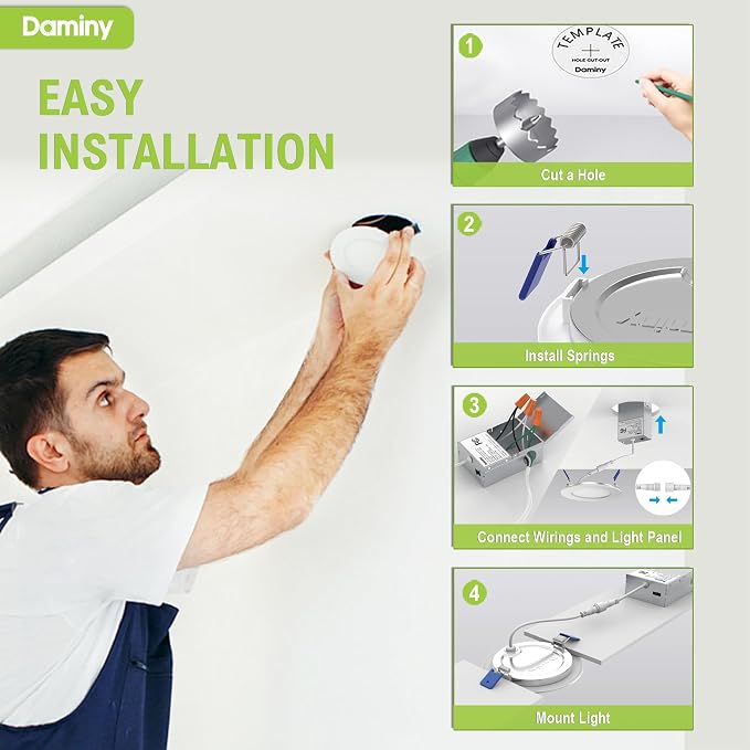 DAMINY 24 Pack 6 Inch LED Recessed Lighting, Canless Wafer Downlight 5CCT, Ultra-Thin Recessed Light with Junction Box, Dimmable, 10W 1100LM 120V, IC&Damp Rated