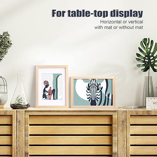 KINLINK A4 Picture frame Natural, Wood frame with Acrylic Plexiglass for Pictures A5 with Mat or A4 without Mat, Tabletop and Wall Mounting Display, 1 Pack