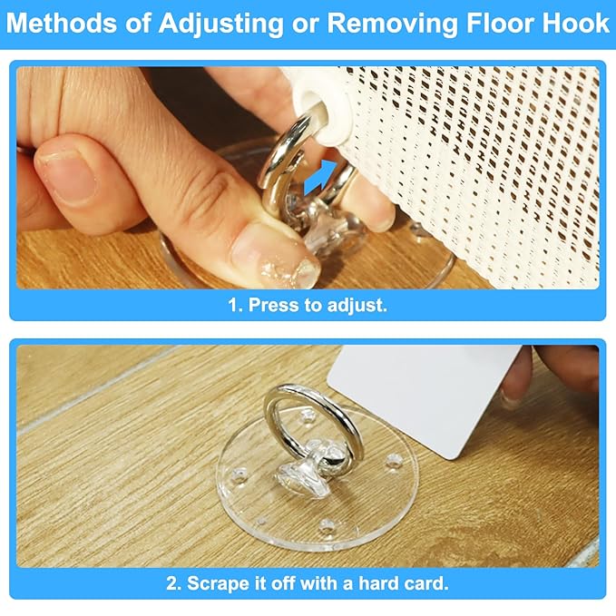 Retractable Baby Gate Hardware - Floor Adhesive Hooks, 2 Pack Baby Gate Accessories Mesh Dog Gate Ground Anchor Hooks to Prevent Babies and Pets from Getting Under The Gate, Adhesive or Drill Mounting