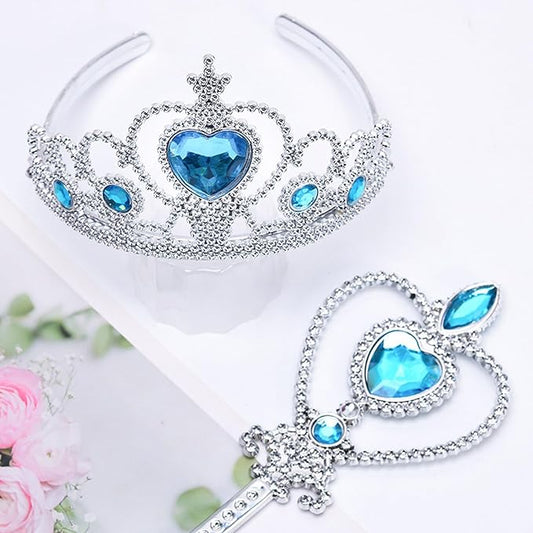 4Pcs Princess Dress Up Accessories, Elsa Dress Up Party Accessories Set for Princess Costume Elsa Crown Wand for Girls