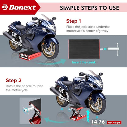 Donext Motorcycle Lift Scissor Jack, 1200 LB Capacity Wide Deck Hoist Stand Maintenance Bikes ATVs Garage Repair Center Stand Lift Jack, Red