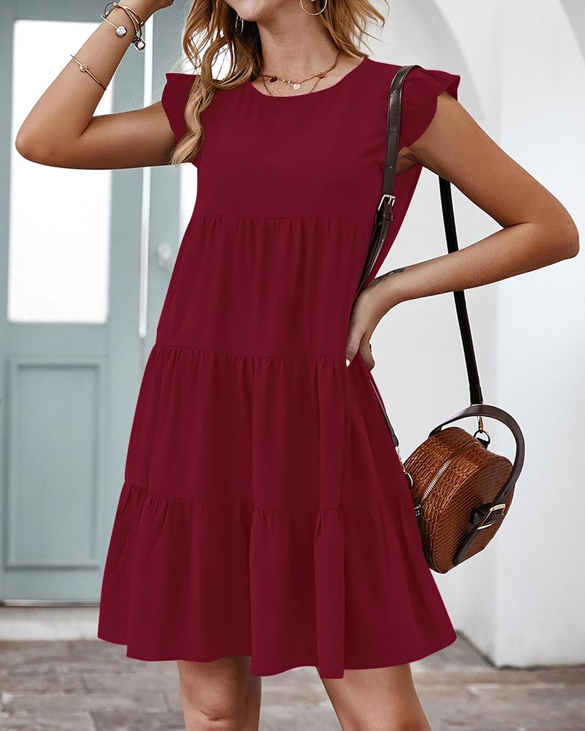 KIRUNDO Summer Dresses for Women Sundress Babydoll Dress | Sleeveless Ruffle Sleeve, Round Neck Loose Pleated Short Flowy Mini Dress,2026 Casual Beach Vacation Graduation Teacher Dress