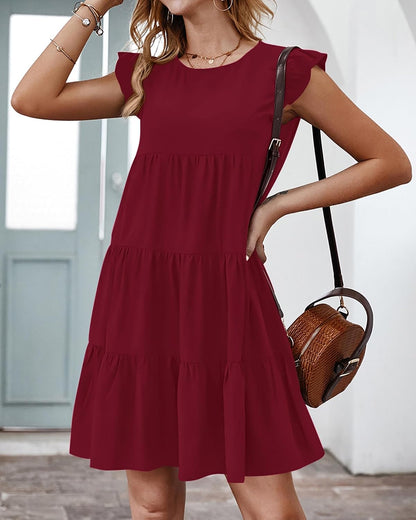 KIRUNDO Summer Dresses for Women Sundress Babydoll Dress | Sleeveless Ruffle Sleeve, Round Neck Loose Pleated Short Flowy Mini Dress,2026 Casual Beach Vacation Graduation Teacher Dress