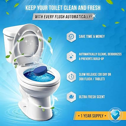 ACTIVE Automatic Toilet Bowl Cleaner Tablets Blue Gel Toilet Tank Cleaners, Septic-Safe Hard Water Ring Stain Remover, Smell Eliminator Heavy Duty Toilet Cleaning  Deodorizer, Fresh Scent - 12 Tabs