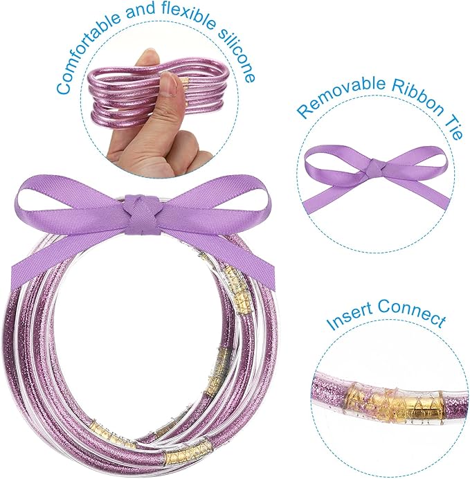 PATIKIL Glitter Bangles Bracelets, 9Pcs Shine Silicone Bracelets Glitter Filled Bracelet Sparkling Bangle for Decoration, Yellow