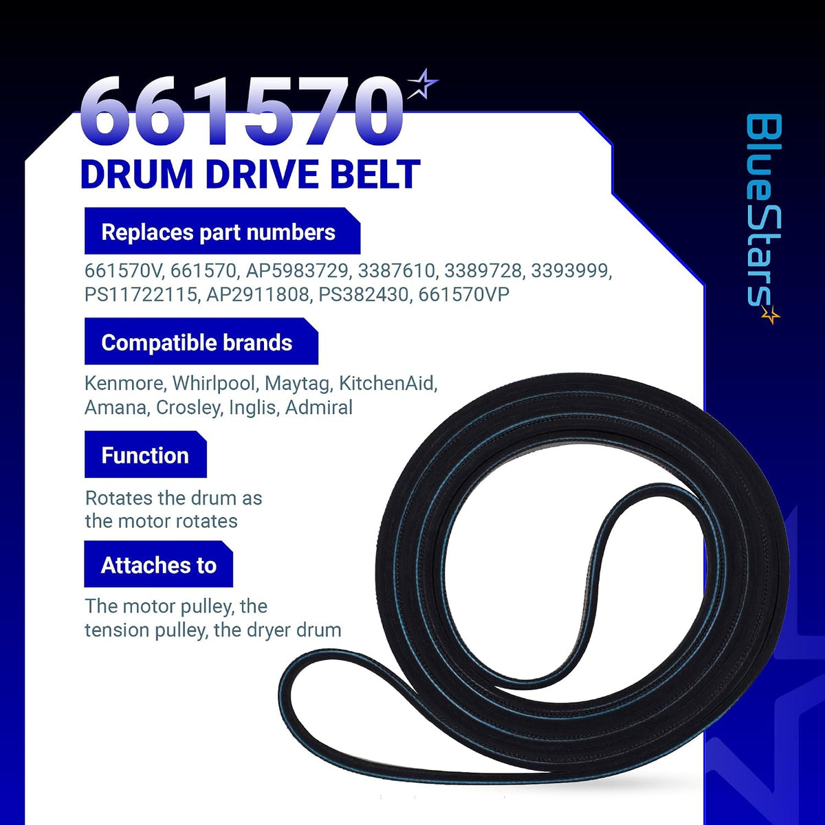 Ultra Durable 661570 3387610 Dryer Drum Belt - Compatible with Whirlpool Kenmore - Replaces AP5983729 661570V 3389728 3393999 PS11722115 WED94HEXW0 WED94HEXW1