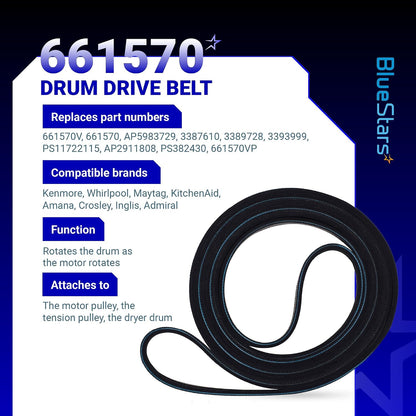 Ultra Durable 661570 3387610 Dryer Drum Belt - Compatible with Whirlpool Kenmore - Replaces AP5983729 661570V 3389728 3393999 PS11722115 WED94HEXW0 WED94HEXW1