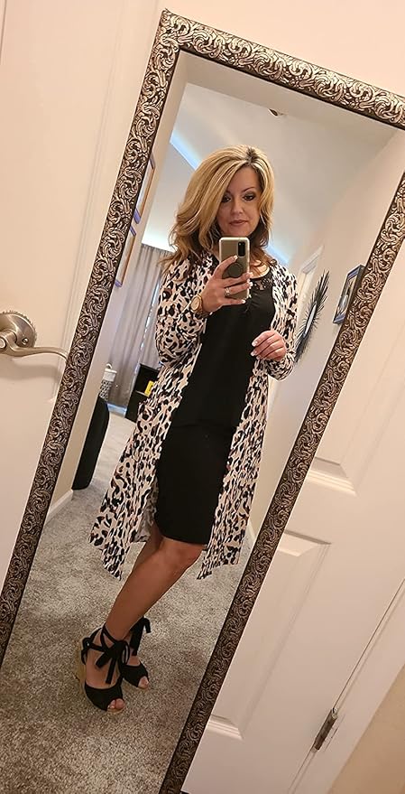 Womens Leopard Print Cardigan Lightweight Long Sleeve Open Front Fall Cardigans S-XXL