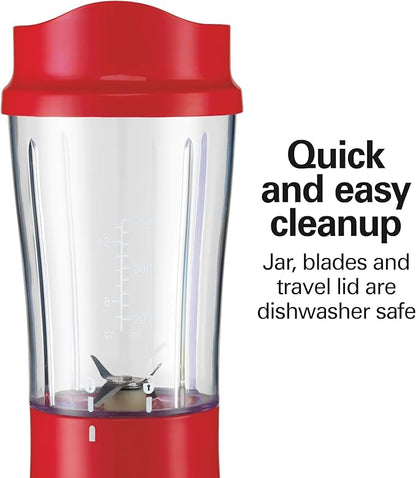 Hamilton Beach Portable Blender for Shakes and Smoothies, 14 Oz BPA Free Travel Cup & Lid, Durable Stainless Steel Blades, Personal Smoothie Blender, Red (51101RV)