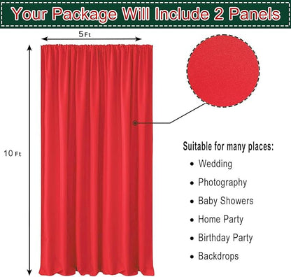 Hiasan Red Backdrop Curtains for Parties, Polyester Photography Backdrop Drapes for Family Gatherings, Wedding Decorations, 5ftx10ft, Set of 2 Panels