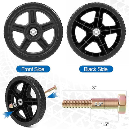 7 Inch Lawn Mower Wheels Kits Universal 7" Push Mower Wheels with 12" Bearing, Bolts  Nuts, Plastic Replacement Tires for Most Standard Garden Tiller, Pressure Washer, Handtruck, 2 Pack