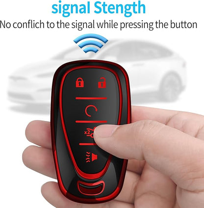 Tukellen for Chevrolet Key Fob Cover Special Soft TPU Key Case Key Shell Compatible with 2016-2024 Chevy Blazer Bolt EV Camaro Cruze Equinox Malibu Sonic Spark Traverse Key Shell (Red, 5 Buttons)