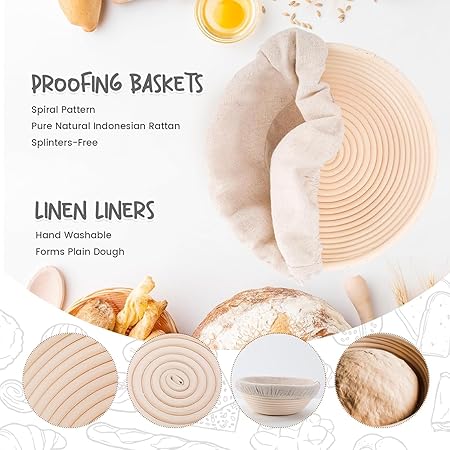 Bread Proofing Baskets 8.5 inch Round Dough Proofing Bowls wLiners Perfect for Home Sourdough Bakers Baking