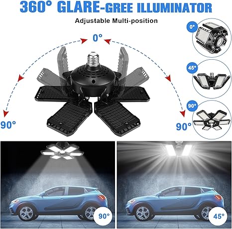 LED Garage Lights 1 Pack -180W, 18000LM 6500K Led Shop Light with 61 Deformable Panels, Basement Barn Light Garage Ceiling Lights, E26E27 for Garage, Warehouse, Shop