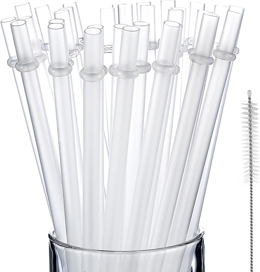 Jovitec 50 Pieces Reusable Hard Plastic Drinking Straws for Tumblers Mason Jars Milkshakes Smoothies Clear Reusable Plastic Straws with Cleaning Brush(10 Inch,Clear)