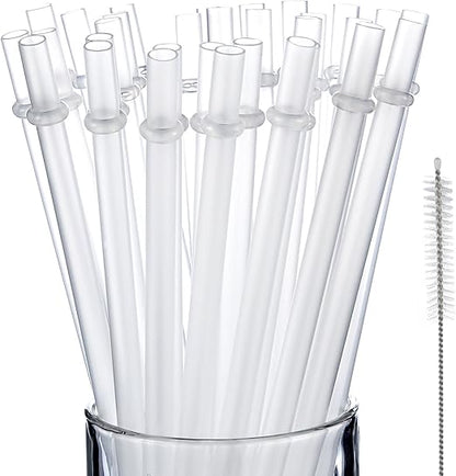 Jovitec 50 Pieces Reusable Hard Plastic Drinking Straws for Tumblers Mason Jars Milkshakes Smoothies Clear Reusable Plastic Straws with Cleaning Brush(10 Inch,Clear)