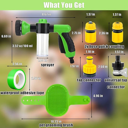Dog Washing Hose Attachment with Soap & Shampoo Dispenser, 8-Way Spray Modes Dog Wash attachment, Garden Hose Nozzle Sprayer for Watering Plants, Lawn, Patio, Car Wash, Showering Pet Outdoor