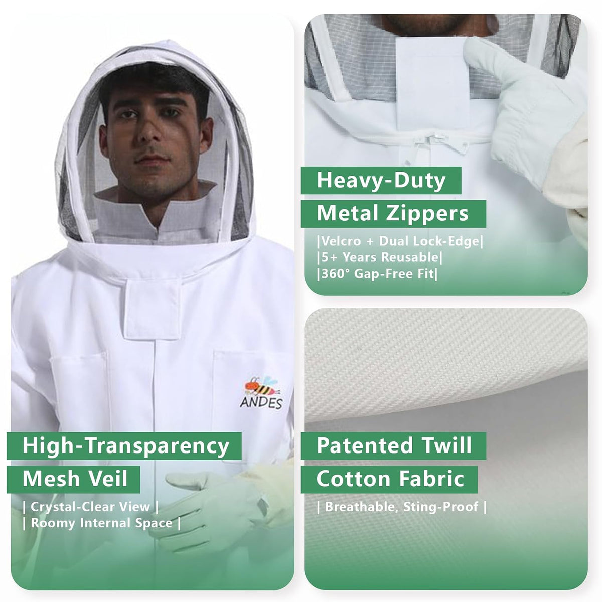 Bee Suit for Men Women Sting Proof, Polycotton Beekeeping Suit Beekeeper Costume&with Glove &Ventilated Hood, Bee Outfit for Backyard and beekeeping supplies (XXL)