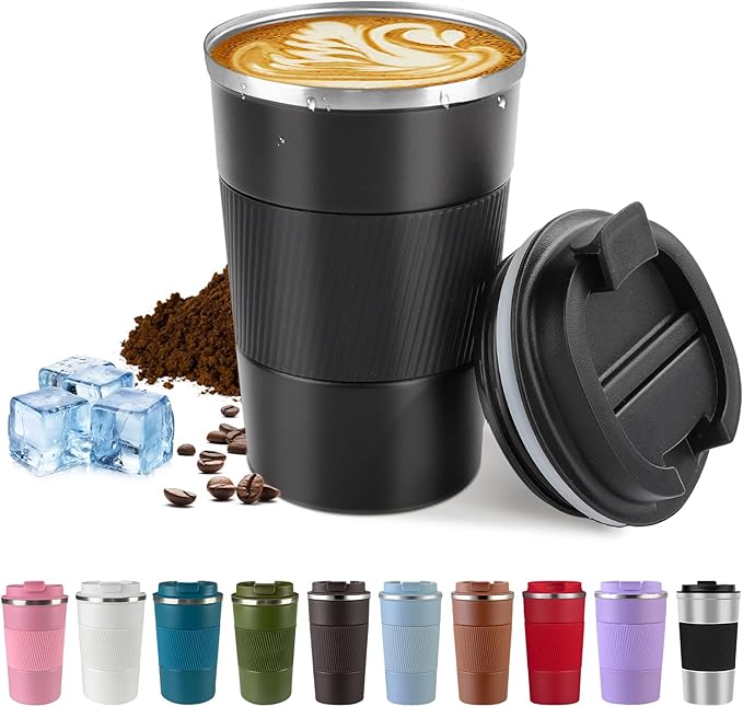 Vacuum-Insulated Stainless Steel Travel Coffee Mug, Leak-Proof Reusable Coffee Cup with Lid - Keep Hot  Cold Drinks for Hours, Durable Thermos Tumbler for Men  Women (3rd-Black, 12OZ)