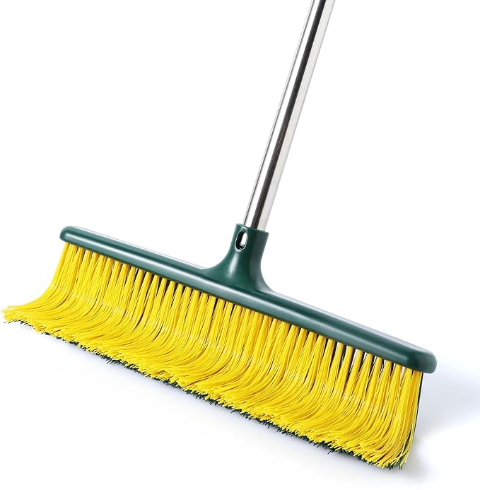 Yocada Heavy Duty Outdoor Broom Commercial Broom Garden Leaf Rake with Curved Bristles Adjustable Long Handle Indoor Outdoor for Yard Deck Garden Garage Lobby Lawn Sidewalk Leaves 58.7 Inch ( Open Box / Box damaged )