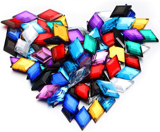 100 Pcs Flat Back Diamond Acrylic Crystal Rhinestones Plastic Gems for Bedazzling Acrylic Jewels for Jewelry Making Costume Cosplay Embellishments, 0.43 x 0.71 Inch
