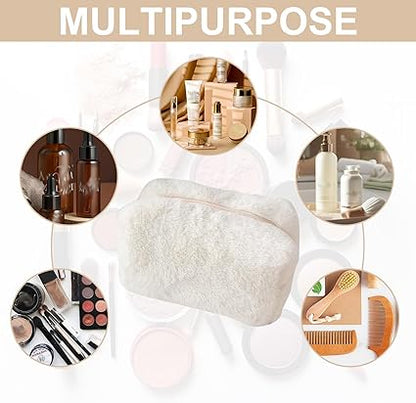 Small Cosmetic Bag,Women's Soft Plush Cute Cosmetic Bag,Mini Makeup Bag,Makeup Bag for Purse,Suitable for Ladies And Girls (White)