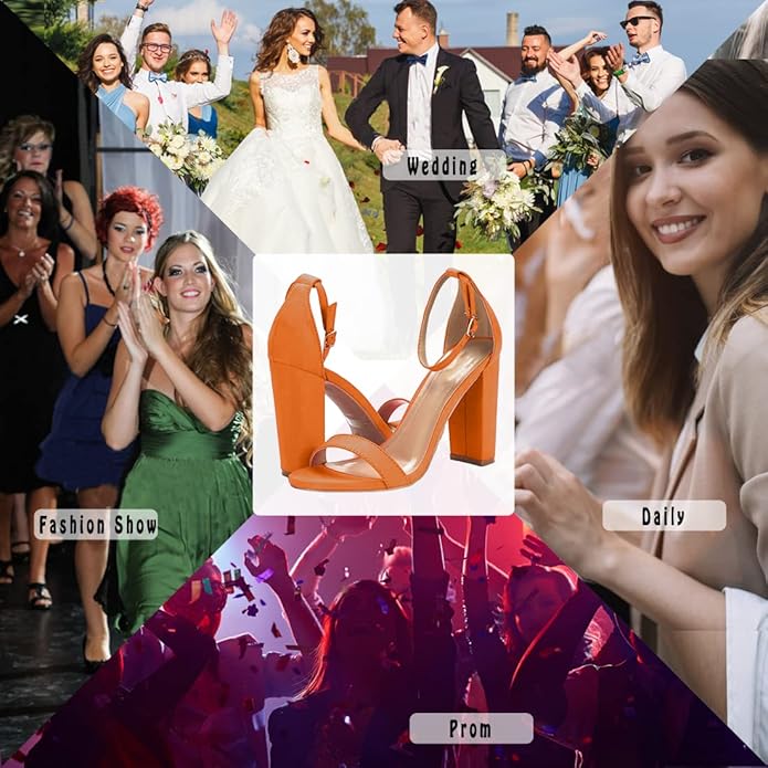 YIBLBOX Women's Chunky Block High Heel Shoes Orange Heels Open Toe Dress Pumps Ankle Strap Wedding Party Sandals