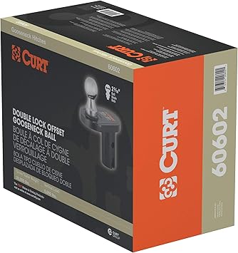 CURT 60602 Double Lock Offset Gooseneck Ball, 4-Inch Offset, 20,000 lbs, 2-516-Inch Diameter , Black