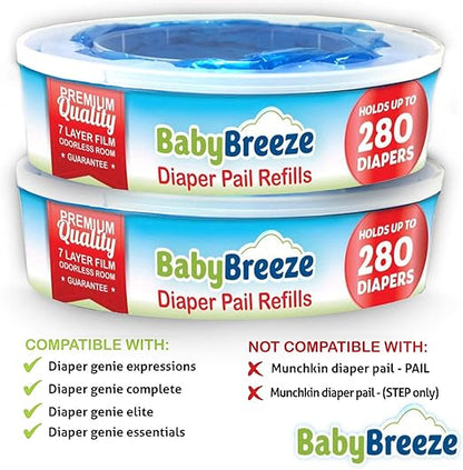 Diaper Pail Refill Bags Compatible with Playtex Diaper Genie Diaper Disposal System - 560 Count (2 Pack)  by BabyBreeze
